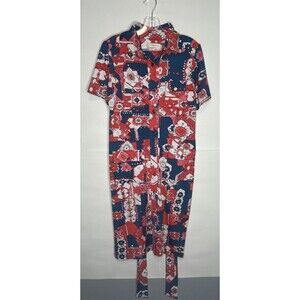 TRACY NEGOSHIAN Short Sleeve Button Up Tie Waist Shirt Dress Size Large